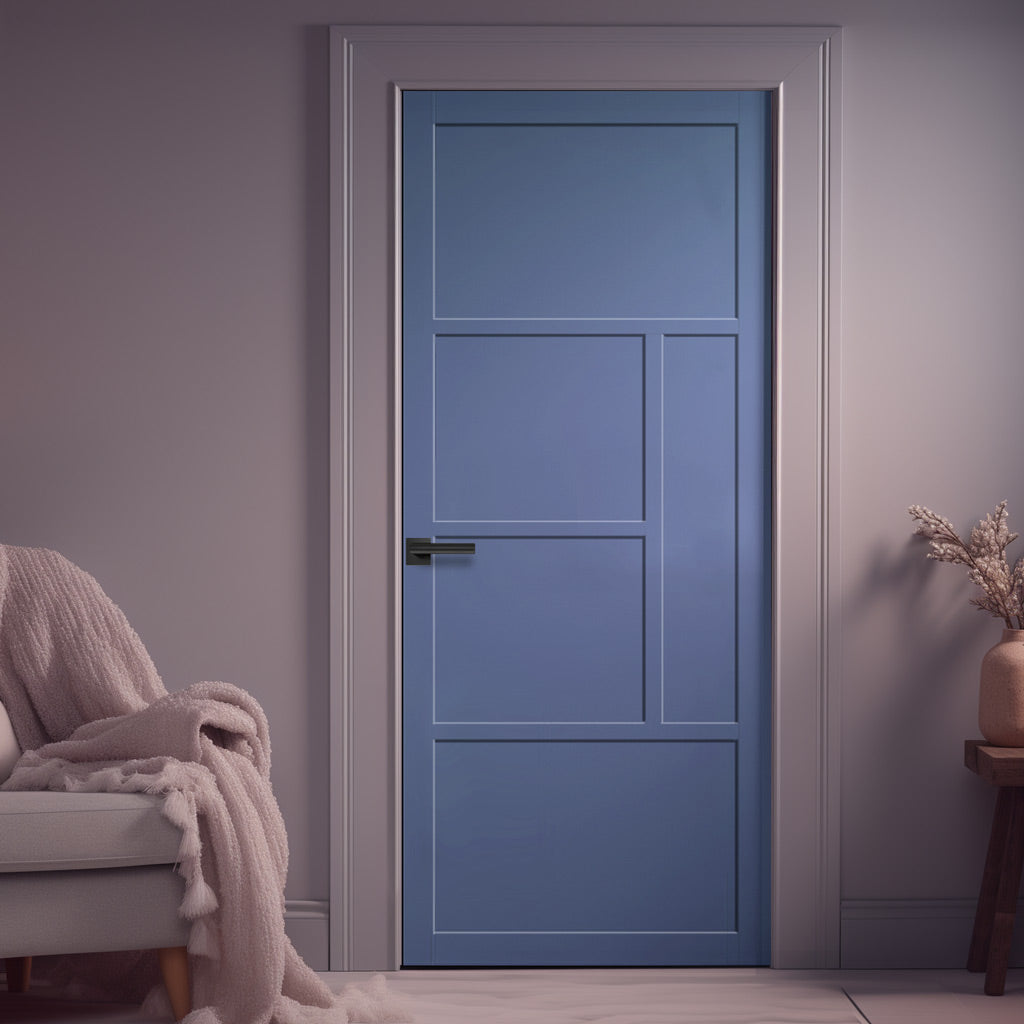 Boston 4 Panel Solid Wood Internal Door UK Made DD6311 - Eco-Urban® Heather Blue Premium Primed