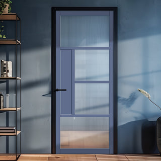 Image: Boston 4 Pane Solid Wood Internal Door UK Made DD6311G - Clear Glass - Eco-Urban® Heather Blue Premium Primed