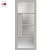Top Mounted Black Sliding Track & Solid Wood Double Doors - Eco-Urban Boston 4 Pane Doors DD6311 - Clear Reeded Glass - Mist Grey Premium Primed