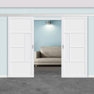 Image: Double Sliding Door & Premium Wall Track - Eco-Urban® Boston 4 Panel Doors DD6311 - 6 Colour Options