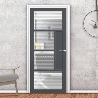 Image: Boston 4 Pane Solid Wood Internal Door UK Made DD6311 - Clear Reeded Glass - Eco-Urban® Stormy Grey Premium Primed