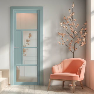 Image: Boston 4 Pane Solid Wood Internal Door UK Made DD6311G - Clear Glass - Eco-Urban® Sage Sky Premium Primed