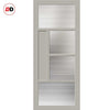Boston 4 Pane Solid Wood Internal Door Pair UK Made DD6311 - Clear Reeded Glass - Eco-Urban® Mist Grey Premium Primed
