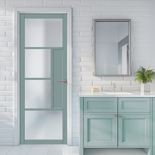 Image: Boston 4 Pane Solid Wood Internal Door UK Made DD6311SG - Frosted Glass - Eco-Urban® Sage Sky Premium Primed