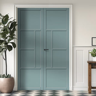 Image: Boston 4 Panel Solid Wood Internal Door Pair UK Made DD6311  - Eco-Urban® Sage Sky Premium Primed