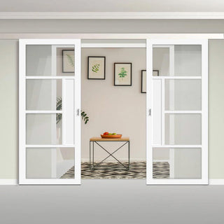 Image: Double Sliding Door & Premium Wall Track - Eco-Urban® Boston 4 Pane Doors DD6311G - Clear Glass - 6 Colour Options
