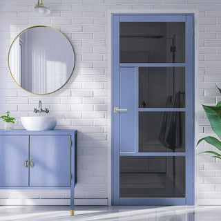 Image: Boston 4 Pane Solid Wood Internal Door UK Made DD6311 - Tinted Glass - Eco-Urban® Heather Blue Premium Primed