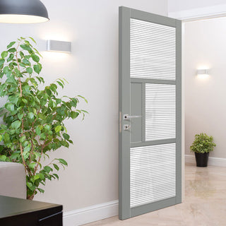 Image: Breda 3 Pane 1 Panel Solid Wood Internal Door UK Made DD6439 - Clear Reeded Glass - Eco-Urban® Mist Grey Premium Primed