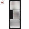 Breda 3 Pane 1 Panel Solid Wood Internal Door Pair UK Made DD6439 - Clear Reeded Glass - Eco-Urban® Shadow Black Premium Primed