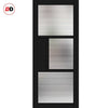 Breda 3 Pane 1 Panel Solid Wood Internal Door UK Made DD6439 - Clear Reeded Glass - Eco-Urban® Shadow Black Premium Primed