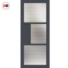 Breda 3 Pane 1 Panel Solid Wood Internal Door Pair UK Made DD6439 - Clear Reeded Glass - Eco-Urban® Stormy Grey Premium Primed