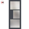 Breda 3 Pane 1 Panel Solid Wood Internal Door UK Made DD6439 - Clear Reeded Glass - Eco-Urban® Stormy Grey Premium Primed