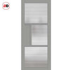 Breda 3 Pane 1 Panel Solid Wood Internal Door Pair UK Made DD6439 - Clear Reeded Glass - Eco-Urban® Mist Grey Premium Primed