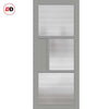Breda 3 Pane 1 Panel Solid Wood Internal Door Pair UK Made DD6439 - Clear Reeded Glass - Eco-Urban® Mist Grey Premium Primed