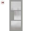 Breda 3 Pane 1 Panel Solid Wood Internal Door UK Made DD6439 - Clear Reeded Glass - Eco-Urban® Mist Grey Premium Primed