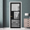 Breda 3 Pane 1 Panel Solid Wood Internal Door UK Made DD6439 - Clear Reeded Glass - Eco-Urban® Shadow Black Premium Primed