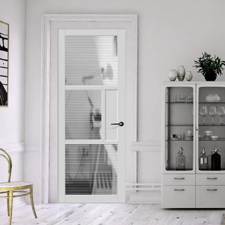 Image: Breda 3 Pane 1 Panel Solid Wood Internal Door UK Made DD6439 - Clear Reeded Glass - Eco-Urban® Cloud White Premium Primed