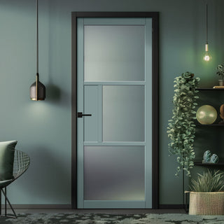 Image: Breda 3 Pane 1 Panel Solid Wood Internal Door UK Made DD6439SG Frosted Glass - Eco-Urban® Sage Sky Premium Primed