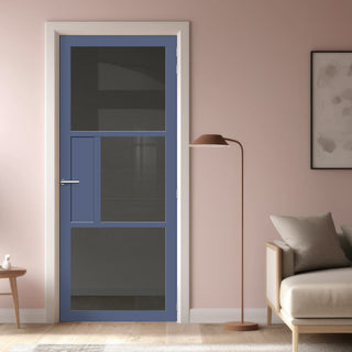 Image: Breda 3 Pane 1 Panel Solid Wood Internal Door UK Made DD6439 - Tinted Glass - Eco-Urban® Heather Blue Premium Primed
