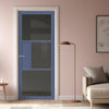 Breda 3 Pane 1 Panel Solid Wood Internal Door UK Made DD6439 - Tinted Glass - Eco-Urban® Heather Blue Premium Primed