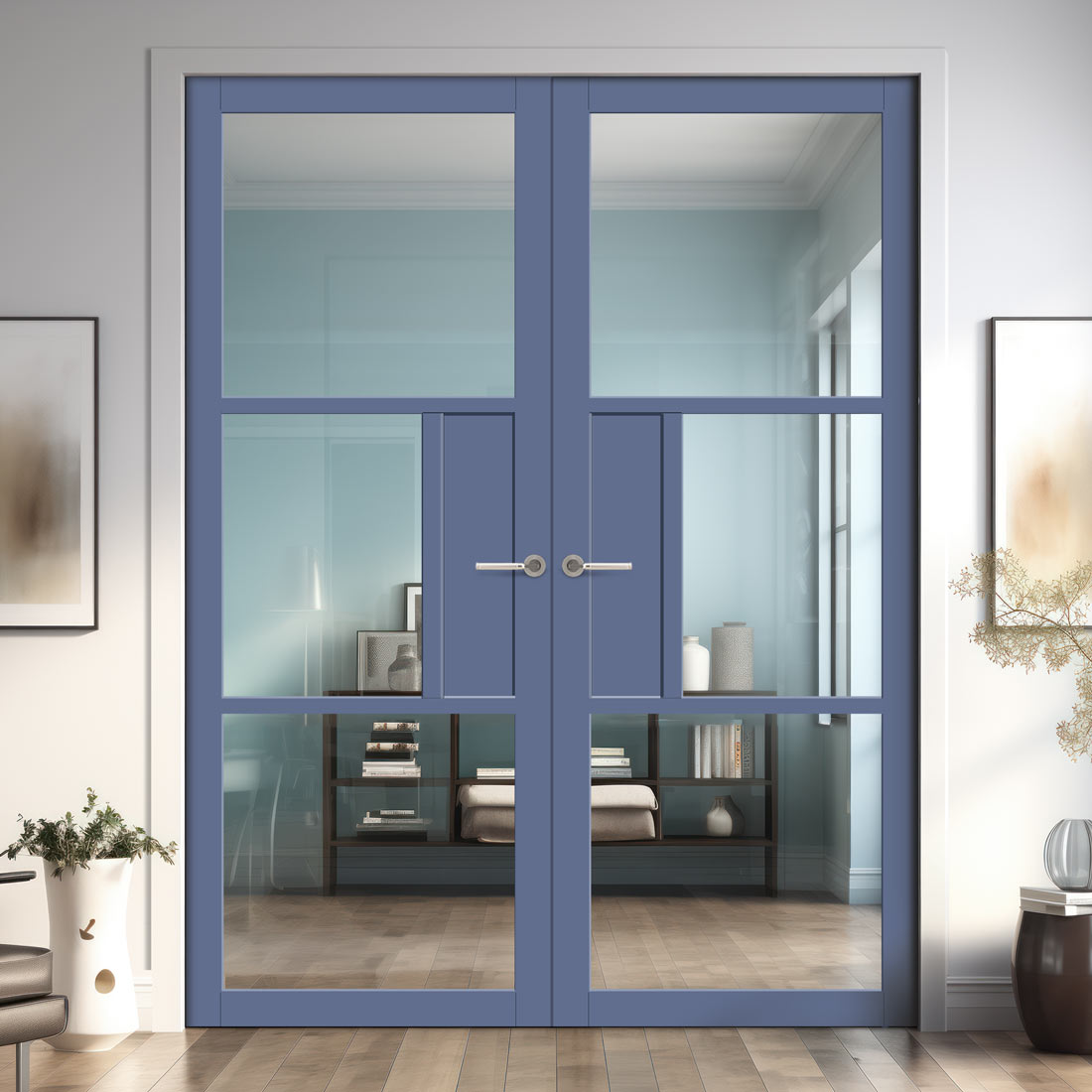 Breda 3 Pane Solid Wood Internal Door Pair UK Made DD6439G Clear Glass