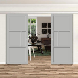 Image: Double Sliding Door & Premium Wall Track - Eco-Urban® Breda 4 Panel Doors DD6439 - 6 Colour Options