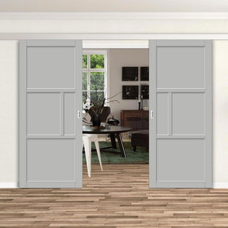 Image: Double Sliding Door & Premium Wall Track - Eco-Urban® Breda 4 Panel Doors DD6439 - 6 Colour Options
