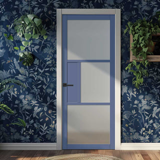 Image: Breda 3 Pane 1 Panel Solid Wood Internal Door UK Made DD6439SG Frosted Glass - Eco-Urban® Heather Blue Premium Primed