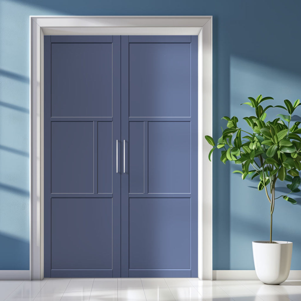 Breda 4 Panel Solid Wood Internal Door Pair UK Made DD6439 - Eco-Urban® Heather Blue Premium Primed