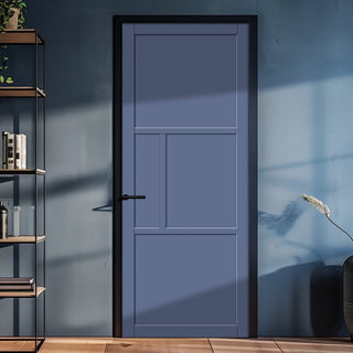 Image: Breda 4 Panel Solid Wood Internal Door UK Made DD6439 - Eco-Urban® Heather Blue Premium Primed