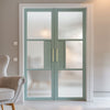 Breda 3 Pane 1 Panel Solid Wood Internal Door Pair UK Made DD6439SG Frosted Glass - Eco-Urban® Sage Sky Premium Primed