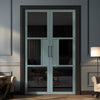 Breda 3 Pane 1 Panel Solid Wood Internal Door Pair UK Made DD6439 - Tinted Glass - Eco-Urban® Sage Sky Premium Primed