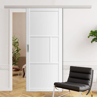 Image: Single Sliding Door & Premium Wall Track - Eco-Urban® Breda 4 Panel Door DD6439 - 6 Colour Options