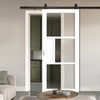 Top Mounted Black Sliding Track & Solid Wood Door - Handcrafted Eco-Urban Breda 3 Pane 1 Panel Solid Wood Door DD6439R Clear Reeded Glass - Cloud White Premium Primed