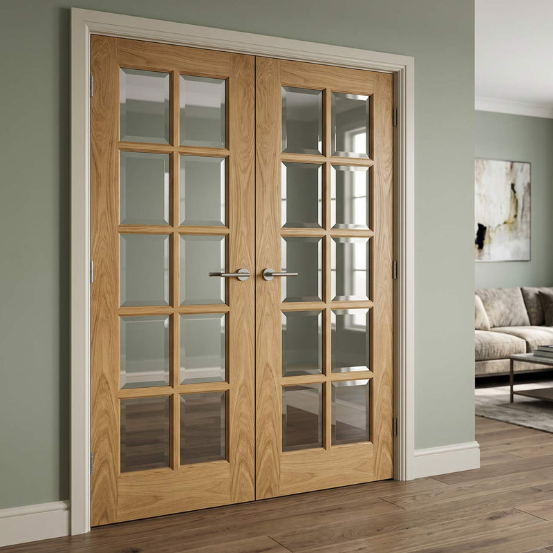 Bristol Oak Unfinished Internal Door Pair - 10 Pane Clear Bevelled Glass