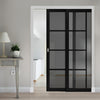 Brixton Black Staffetta Twin Telescopic Pocket Door - Prefinished - Tinted Glass - Urban Collection