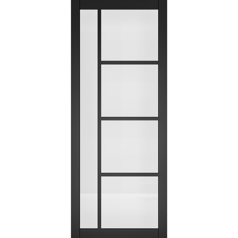 Sliding Top Mounted Black Folding Track & Double Door - Brixton Black Door - Prefinished - Clear Glass - Urban Collection