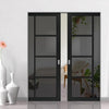 Brixton Black Double Absolute Evokit Double Pocket Door - Prefinished - Tinted Glass - Urban Collection