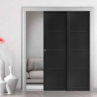 Image: Brixton Black Staffetta Twin Telescopic Pocket Door - Prefinished - Urban Collection