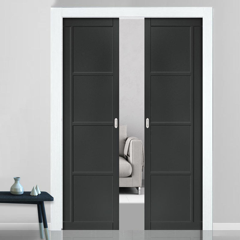 Brixton Black Double Evokit Pocket Doors - Prefinished - Urban Collection
