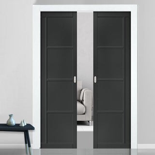 Image: Brixton Black Double Evokit Pocket Doors - Prefinished - Urban Collection
