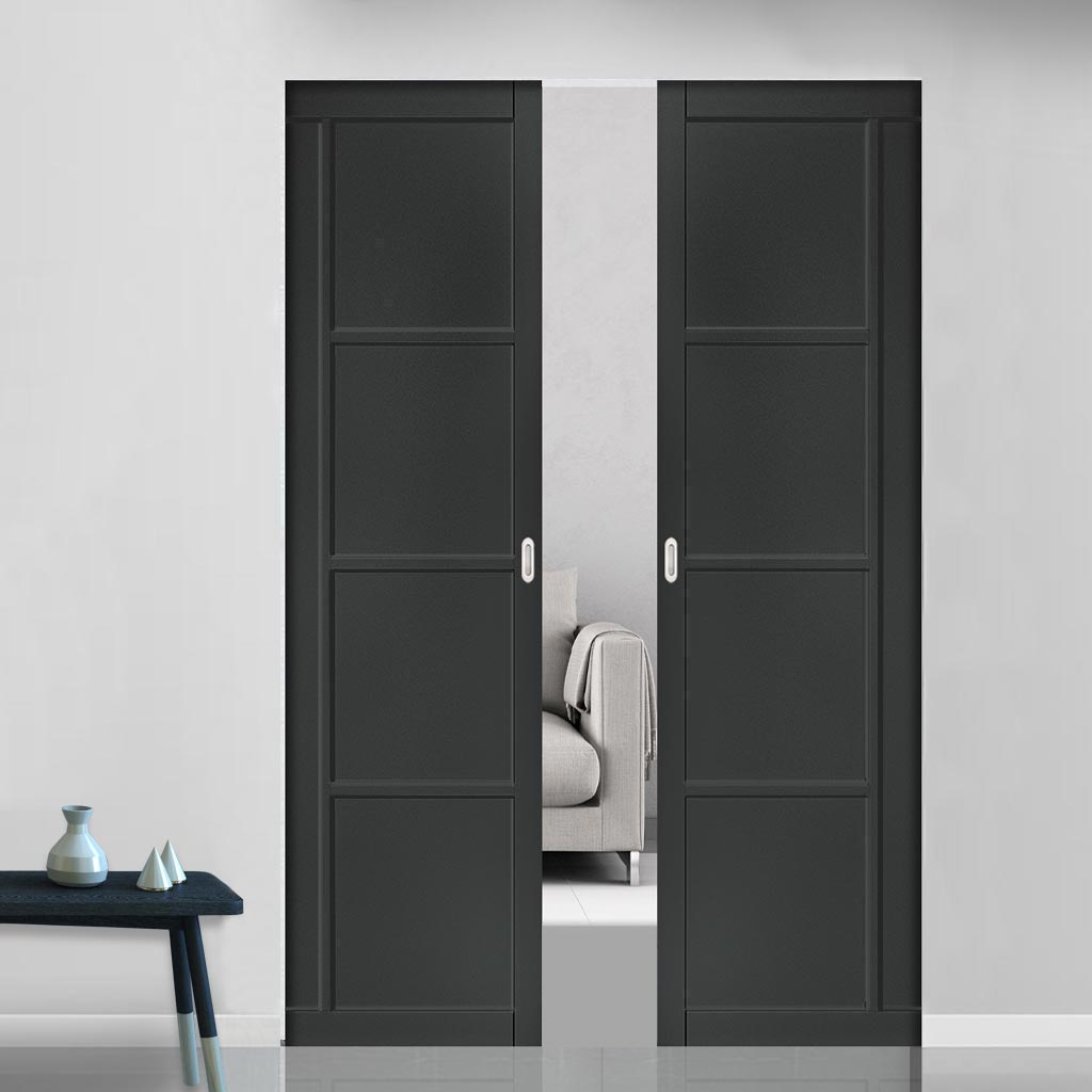 Brixton Black Double Absolute Evokit Double Pocket Door - Prefinished - Urban Collection