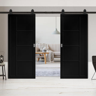 Image: Top Mounted Sliding Track & Brixton Black Double Door - Prefinished - Urban Collection