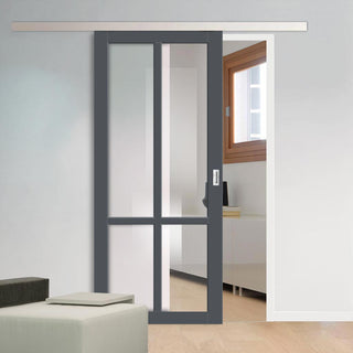 Image: Single Sliding Door & Premium Wall Track - Eco-Urban® Bronx 4 Pane Door DD6315G - Clear Glass - 6 Colour Options