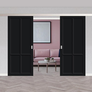 Image: Double Sliding Door & Premium Wall Track - Eco-Urban® Bronx 4 Panel Doors DD6315 - 6 Colour Options