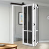 Sliding Top Mounted Black Folding Track & Double Door - Handcrafted Eco-Urban Bronx 4 Pane Solid Wood Door DD6315 - Tinted Glass - Premium Primed Colour Options