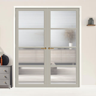 Image: Brooklyn 4 Pane Solid Wood Internal Door Pair UK Made DD6308 - Clear Reeded Glass - Eco-Urban® Mist Grey Premium Primed