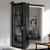 Sliding Top Mounted Black Folding Track & Double Door - Handcrafted Eco-Urban Brooklyn 4 Pane Solid Wood Door DD6308 - Tinted Glass - Premium Primed Colour Options