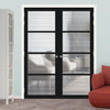 Brooklyn 4 Pane Solid Wood Internal Door Pair UK Made DD6308 - Clear Reeded Glass - Eco-Urban® Shadow Black Premium Primed