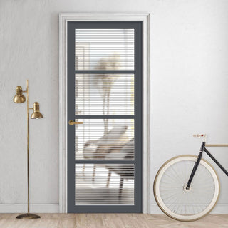 Image: Brooklyn 4 Pane Solid Wood Internal Door UK Made DD6308 - Clear Reeded Glass - Eco-Urban® Stormy Grey Premium Primed